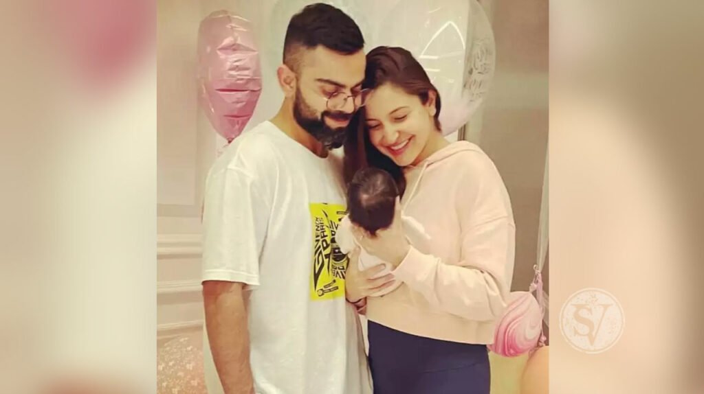 Virat and Anushka pose together in Vamika's playpen