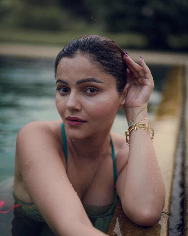 Rubina Dilaik in Green Bikini - Off Pool